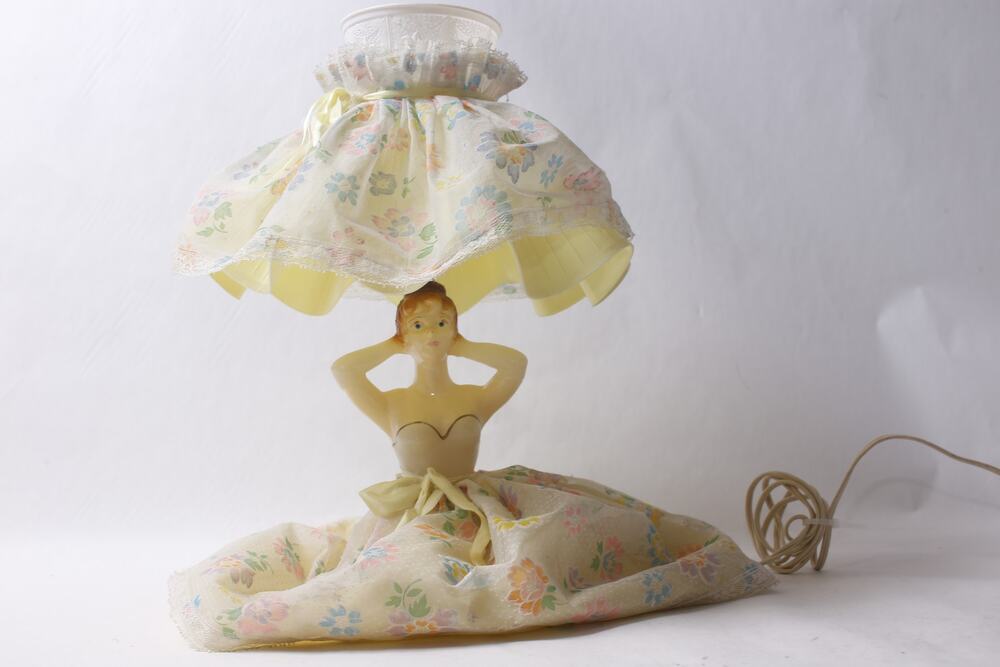 Vintage MCM Boudoir Table Lamp w Celluloid Doll Stand 16" ~ 260909-WH 1145